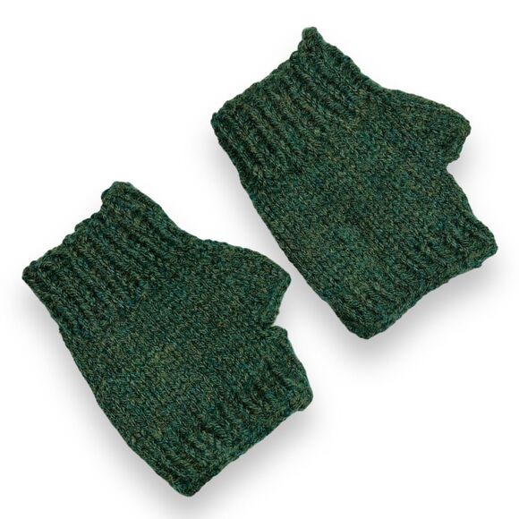 Womens Handcrafted Fingerless Glove Knit Solid Green Lightweight OS - Picture 7 of 8